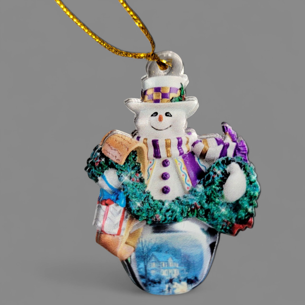 Snowman Christmas Tree Ornament Acrylic Glitter Wreath Gold Cord Hanging Decor‎